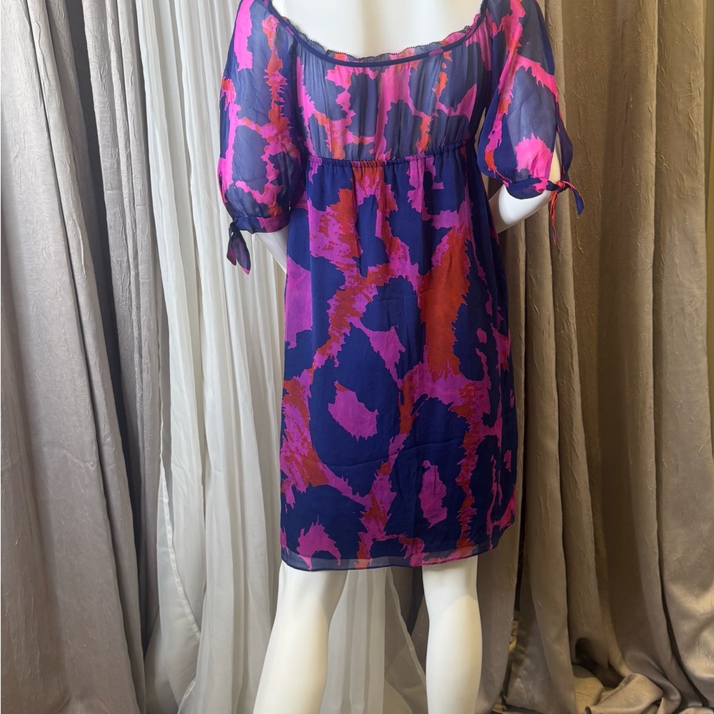 Diane Von Furstenberg Silk Genesis Dress Size 8 – Magenta & Navy Cheetah Print - Picture 9 of 11